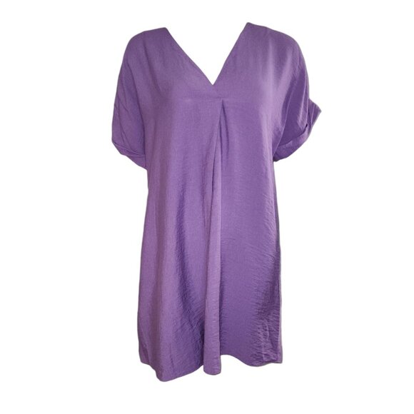 An'ge Shirt Dress Womens Size L Large Solid Purple Pullover Lagenlook Marianou - Picture 1 of 7